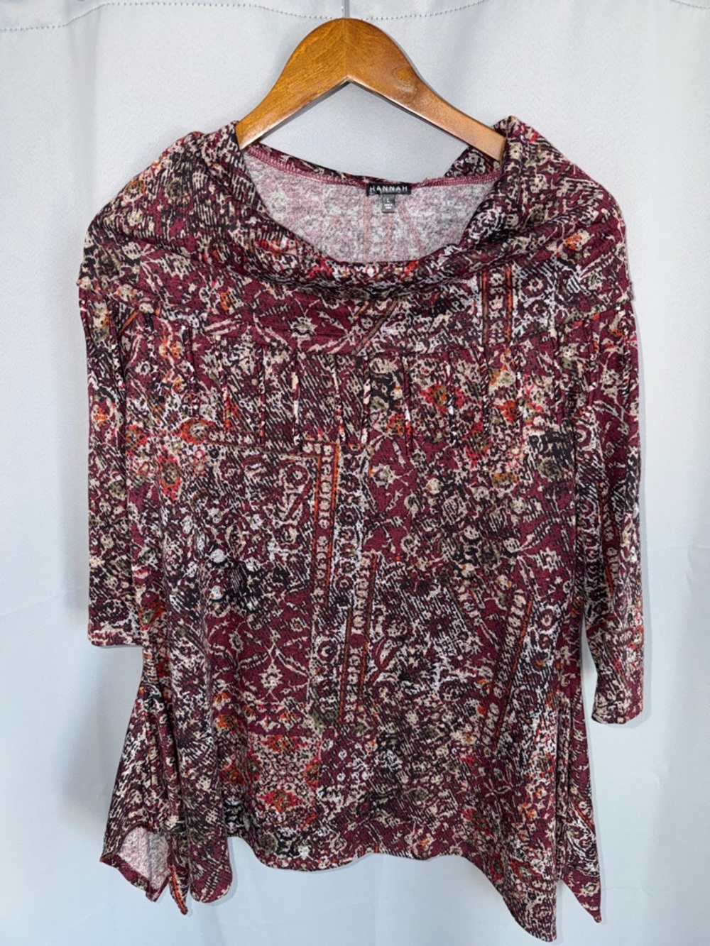 Hannah Burgundy Mixed-Print Cowl Neck Tunic